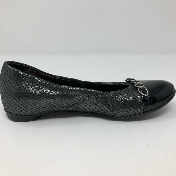 AGL Ballet Flats Shoes 5 35 Black Cap Chain Italy Women Attilio Snakeskin Silver - Picture 3 of 8